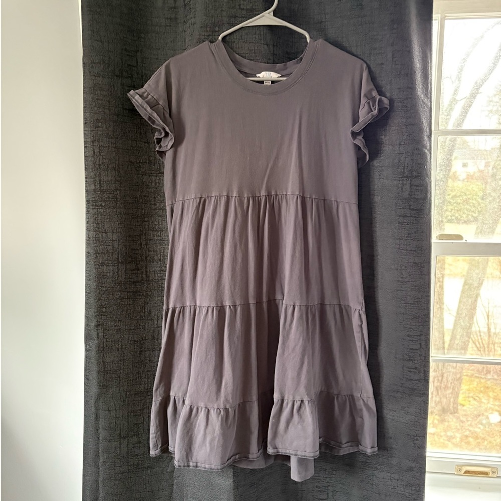 Time and Tru Girls' Tiered Short Sleeve Dress - Charcoal